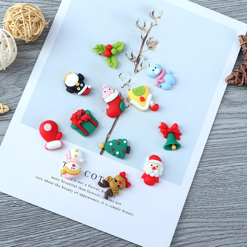 200 Mix Kawaii Christmas Nail Art Charms 3D Cute Cartoon The Santa Claus,Gift,Socks,Snowman,Bear For Jewelry Making Craft Nails enlarge