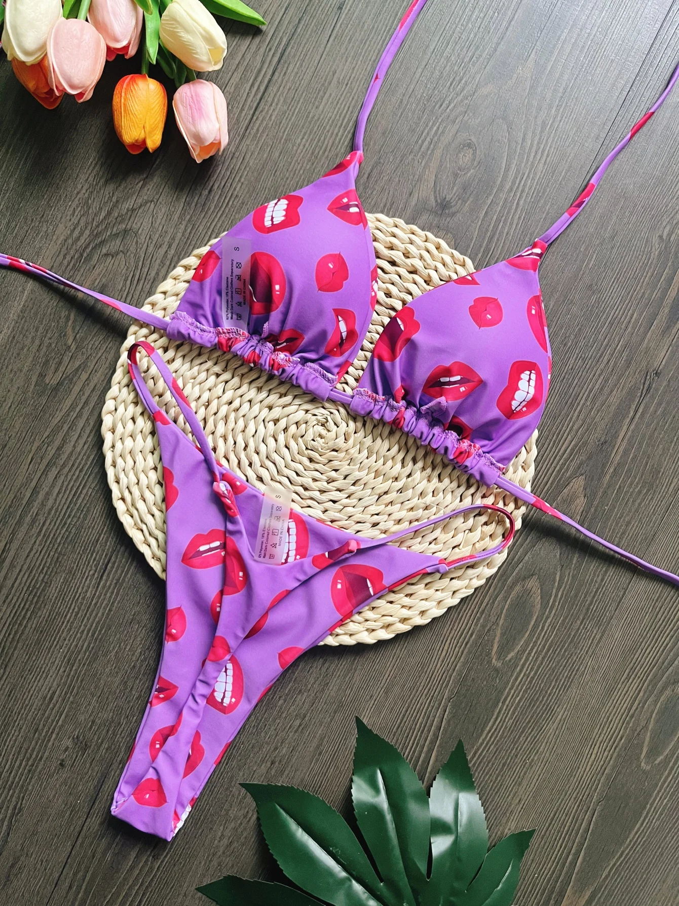 Треугольный комплект бикини купальник с принтом сексуальный женский бандажная