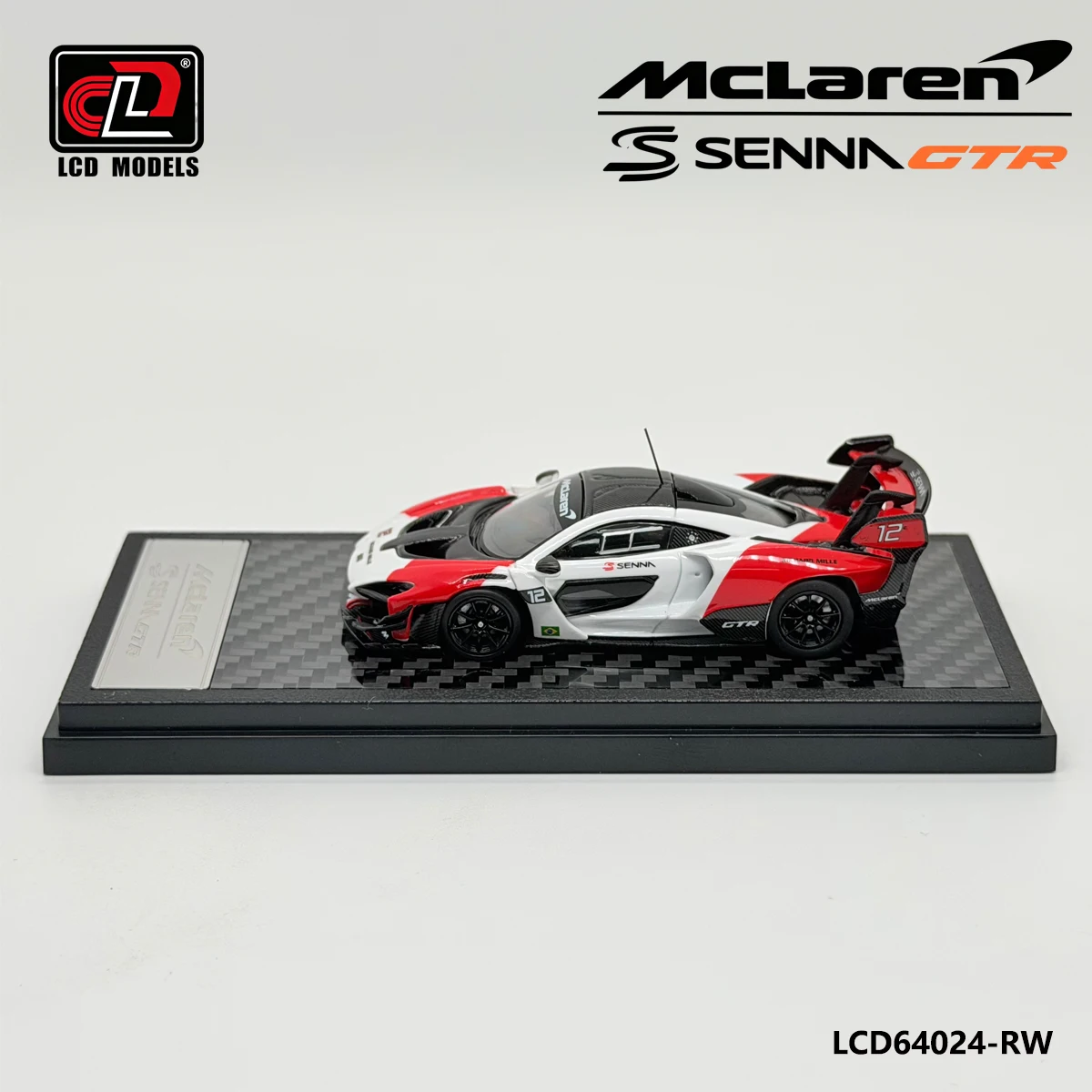 Фото Модели LCD64024-RW: Посвящение Айртону Сенне, масштаб 1:64, McLaren Senna GTR, гиперкар для трека, красно-белый. # 12 коллекционных моделей автомобилей из литого металла №2
