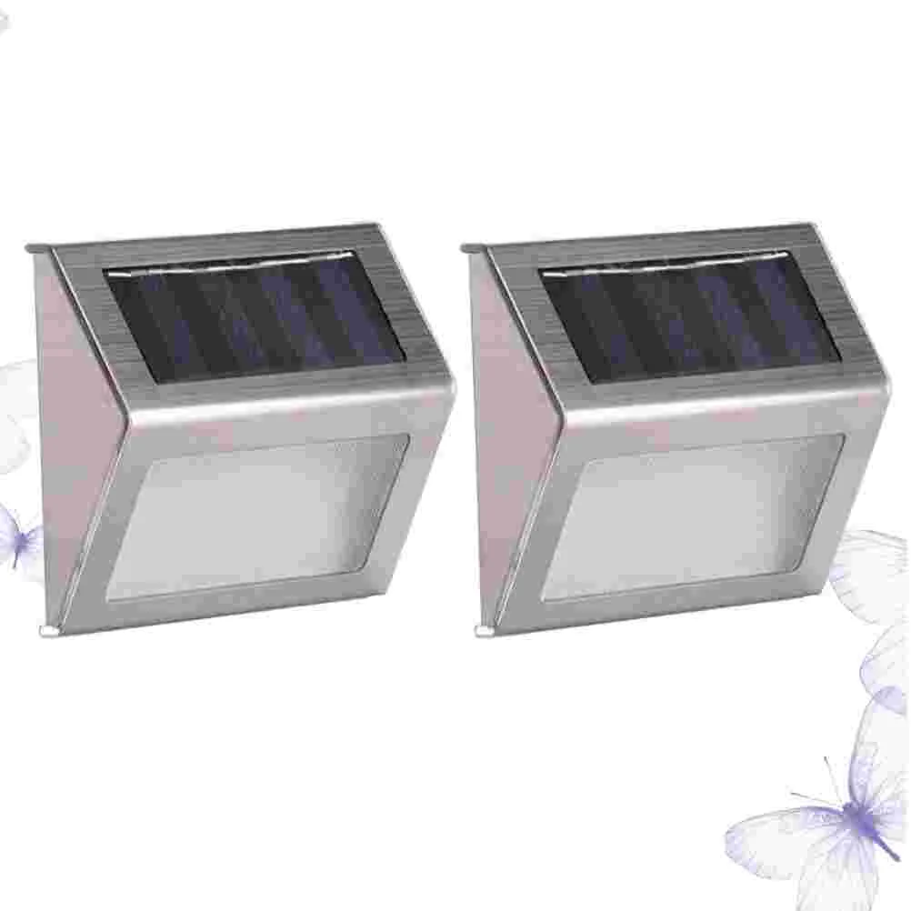 

2 Pcs Wall Light LED Lamp Outdoor Sconce Lights Fence Solar Powered Sconces Lighting Stair Panel