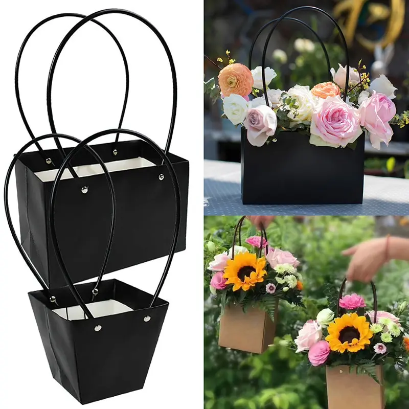 Waterproof Paper Handy Gift Bag Kraft Handbag Wedding Rose Party Gift Box Packaging For Candy Cake Birthday