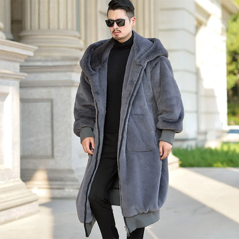 

Oversize Mens Fur Coat Zip Hoody Loose Winter Outdoor Men Faux Fur Coat Jacket Black Gray Male Warm Winter Plush Coats
