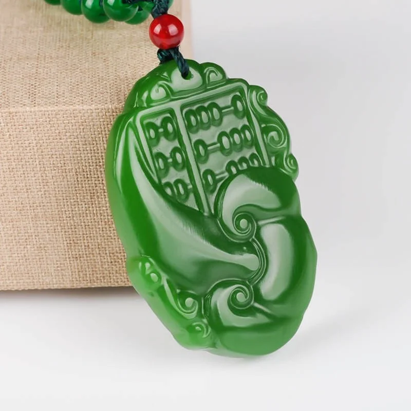 

Natural Green Hand-carved Wishful Jade Pendant Fashion Boutique Jewelry Men and Women Abacus Necklace Gift Accessories