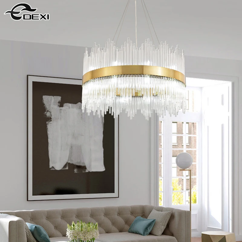 

Nordic Round Crystal Chandelier Living Room LED Pendant Light Bedroom Ceiling Lamp Villa Chandelier Home Lighting Crystal Lamp