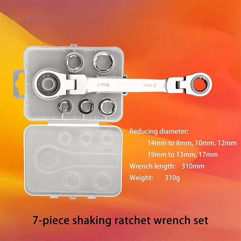 

7 in 1 Double Head Reversible Ratchet Combination Wrench Set Universal Socket Wrench Movable Shaking Head Ratchet Wrench