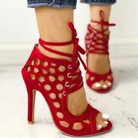 women sandals 2022 summer sexy high heels fashion party elegant cross strap black red round head ladies shoes