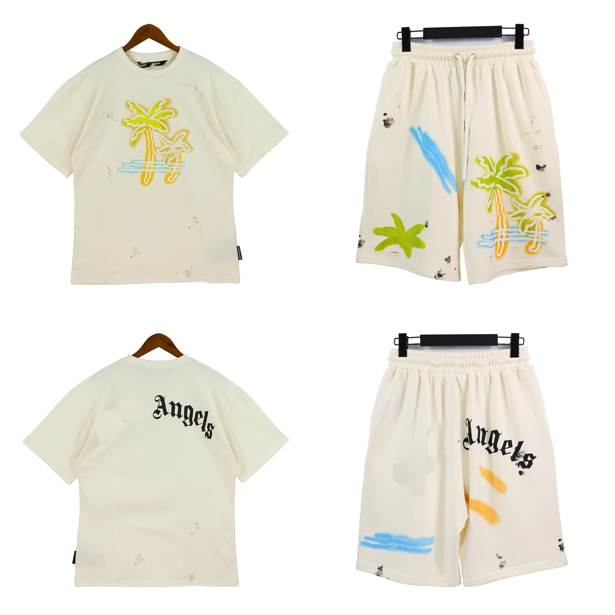 

New Ngels Loose Men T Shirt 100% Cotton Tops T-shirt Summer Short Sleeve Big Size Harajuku Hip Hop T-shirt and Short