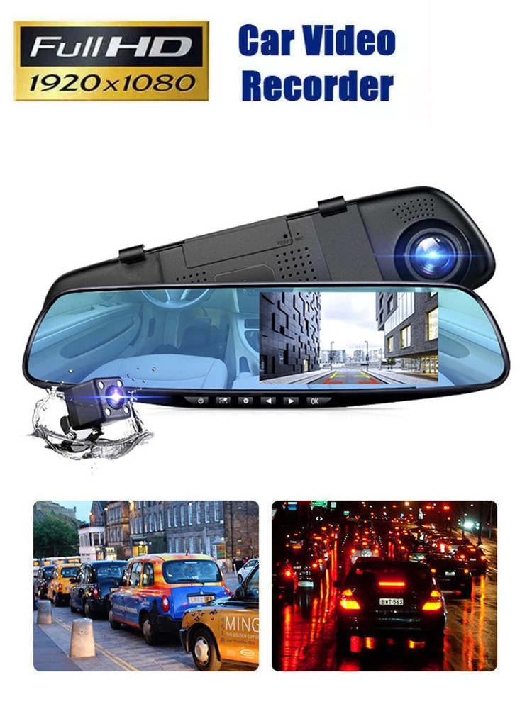 4..3In Dash Cam Car DVR 24H HD 1080P Dash Camera Dual Lens Video Recorder 1080PCycle Dashcam Mirror Driving Recorder