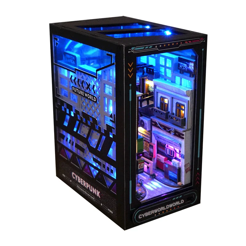 Mini Cyberpunk Style Book Block Bookshelf Diy Crafts Model Toys Diorama Ornament Gift