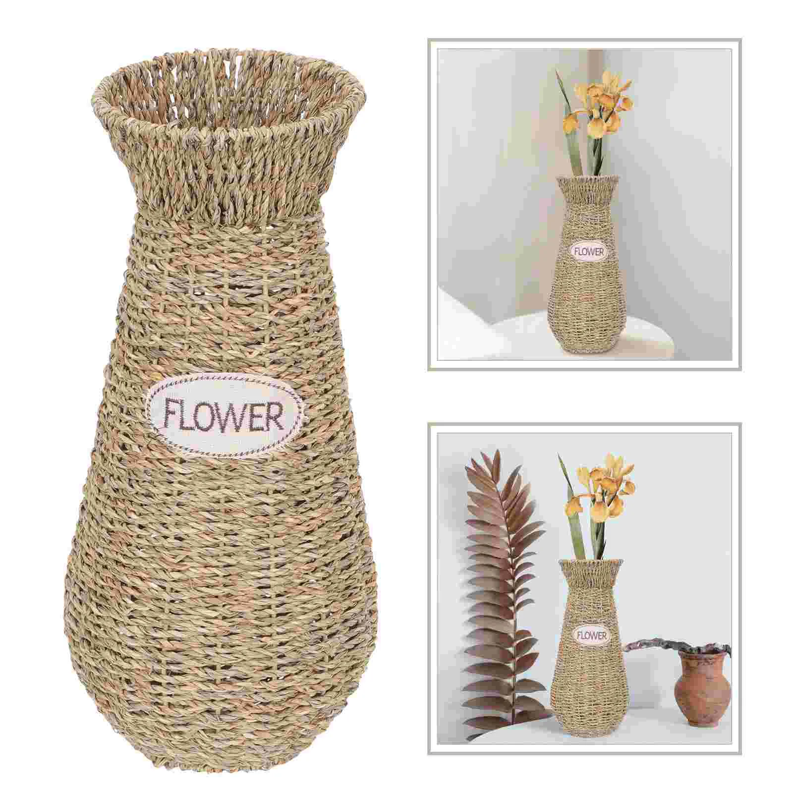 

Vase Flower Seagrass Woven Rattan Basket Tall Rustic Wicker Farmhouse Dried Weave Chinese Minimalist Vases Centerpiece Holder