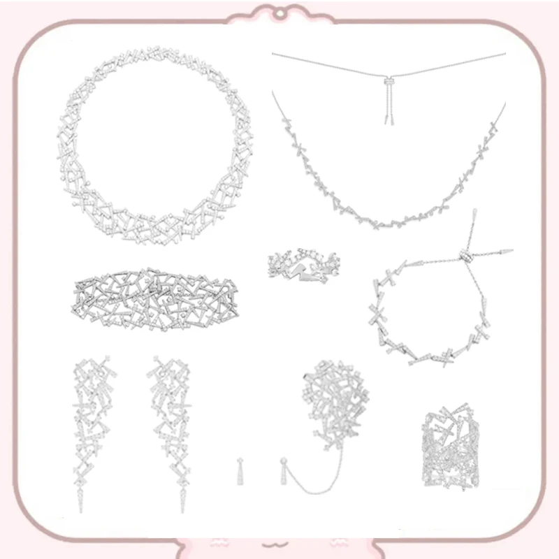 

Mopo 925 Sterling Silver Cross Line Irregular Olive Branches Earrings Bracelet Necklace Ring Women Advanced Fashion Jewelry Gift