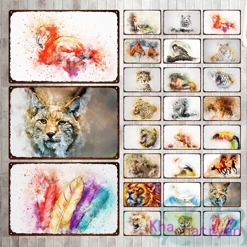 

Watercolor Natural Animal Tiger Swan Retro Metal Signs Iron Tin Plate Wall Art Painting For Farmers Living Room Home Decoration