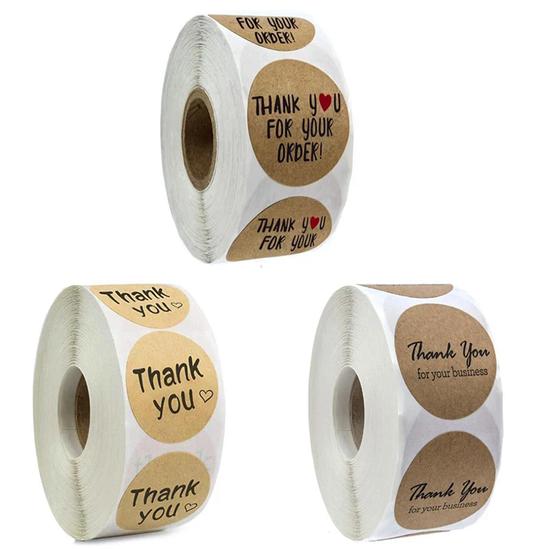 

100-500PCS Stick Figure Thank You Stickers Decorative Labels Kraft Paper Scrapbook Sealing Sticky Sticker Stationery Supplies