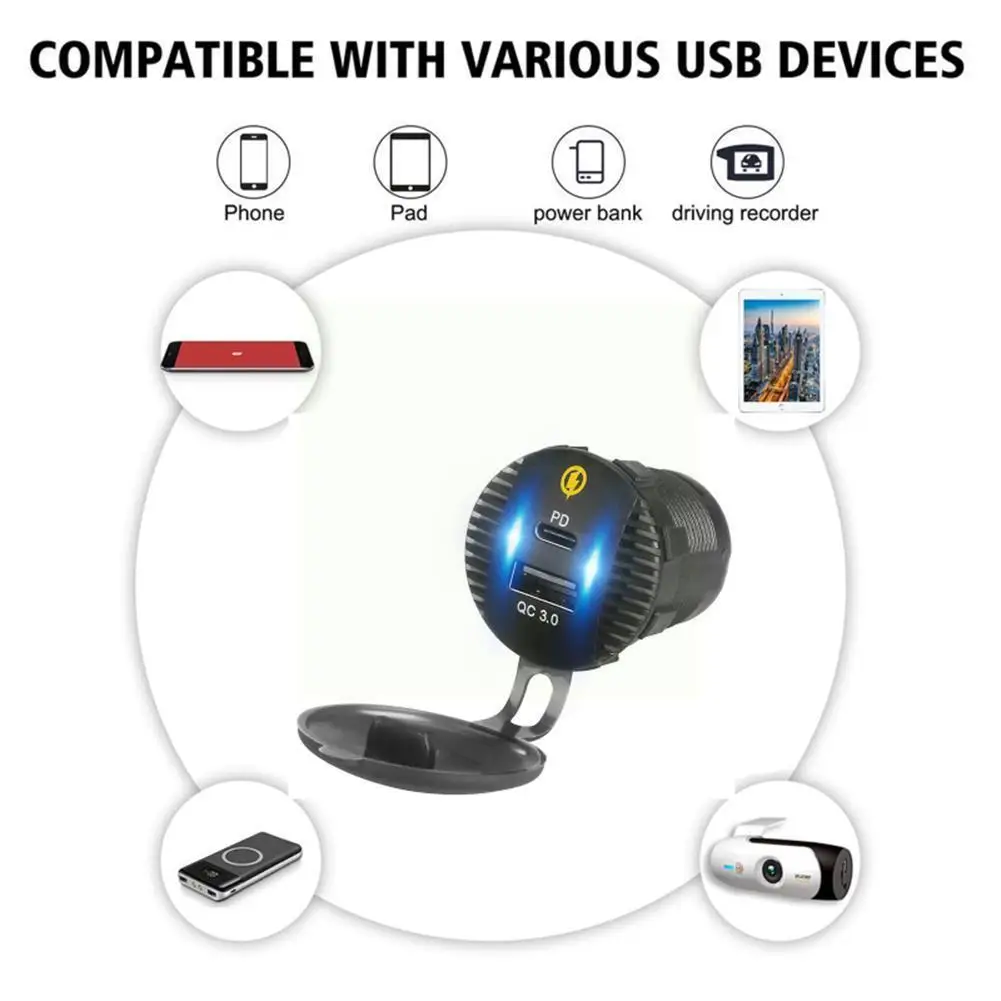 

Зарядное устройство для автомобиля, быстрая зарядка, 12-24 В, аксессуары для автомобиля и мотоцикла, Q1X7, Usb-зарядка, модифицированный Qc3.0 + PD Flash ...