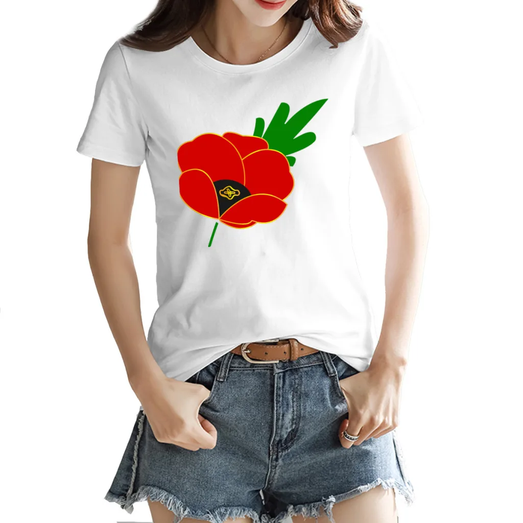 

Creative 11th November Remembrance Day Poppy on England Crewneck T-shirt White Funny Vintage FreshTops Tees European Size