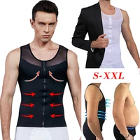 mens chest compression shirt gynecomastia vest slimming shirt body shaper tank top front zipper corset for man shapewear