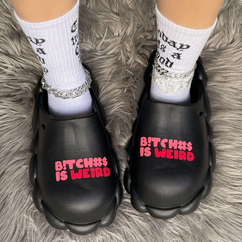 Letter Print Home Platform Slippers Shoes for Women Summer Beach Bubble Slides Sandals Outdoor Non Slip Flip Flops Cloud Slipper