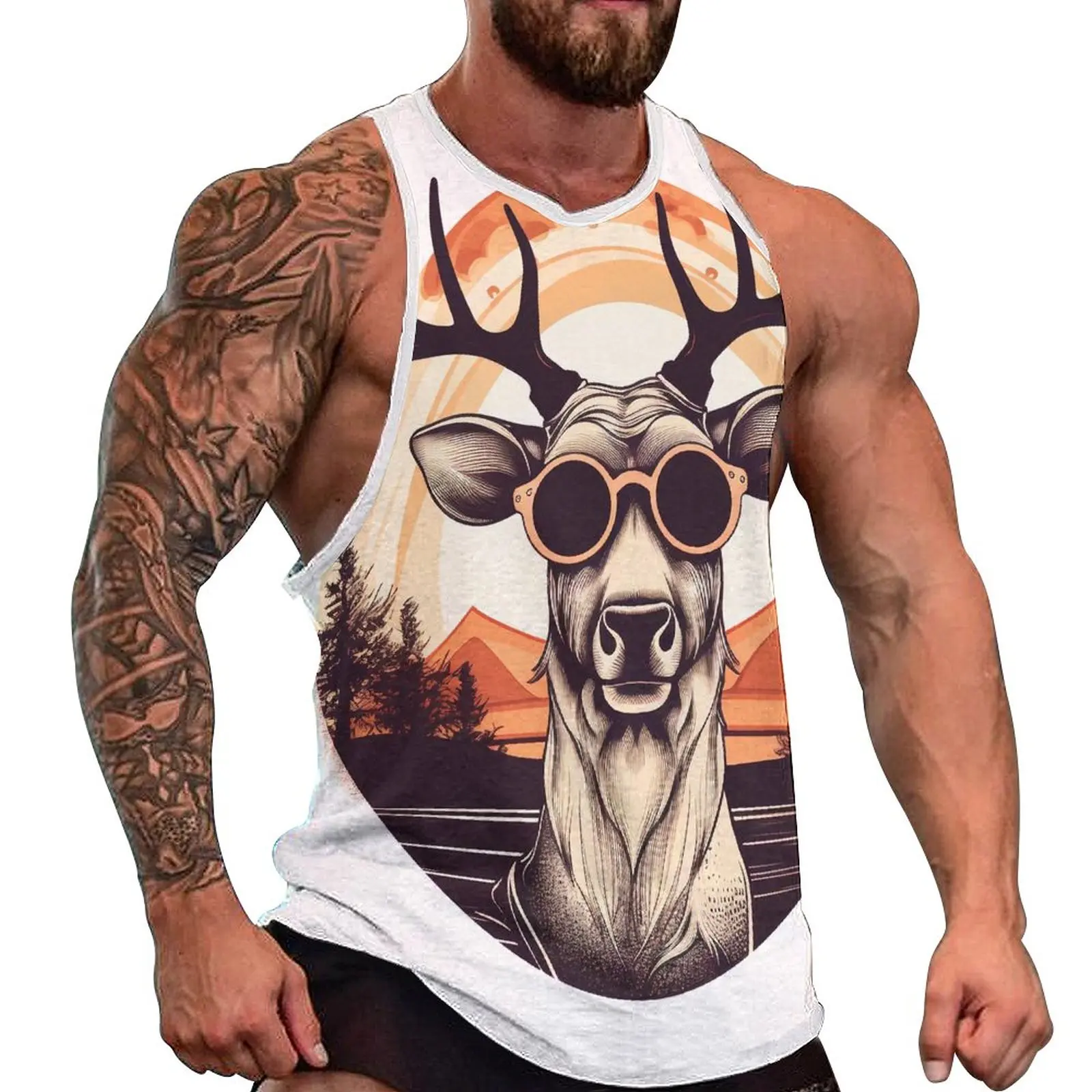 

Топ Мужской оверсайз в стиле ретро, солнцезащитные очки с закатом, жилеты без рукавов в винтажном стиле, Топ оверсайз для спортзала, лето