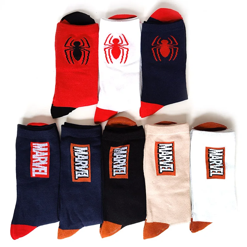 8 Pairs/pack Disney Marvel Spider Socks Men Black White Pure Color Socks Summer Street Wear Man Sox
