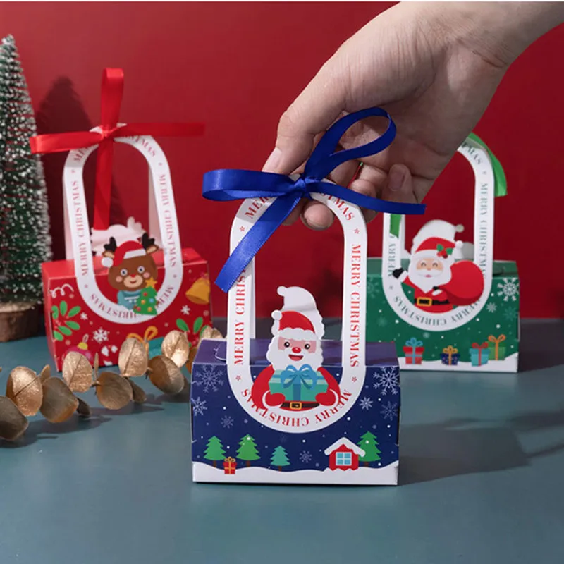 

5/10Pcs Christmas Gift Box with Handle Christmas Decoration Cardboard Candy Dragee Box for New Year Dinner Table Party Supplies