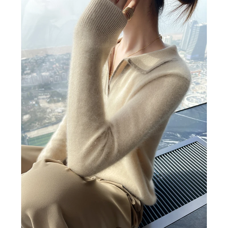 Женский кашемировый свитер Bai Baihe контрастный пуловер с отложным воротником и