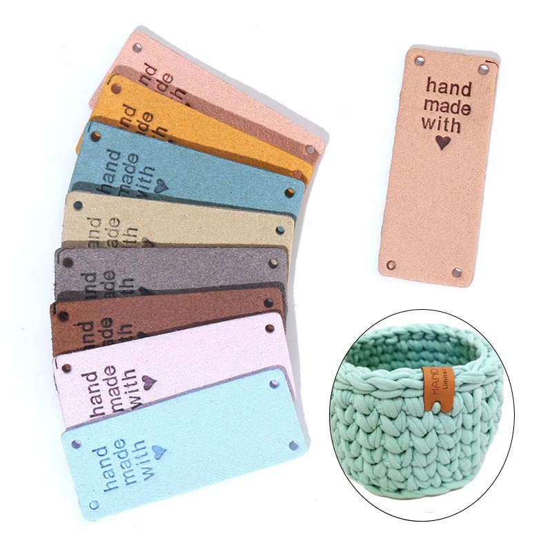 

20Pcs Handmade Labels For Clothes Made With Love Leather Tags Hand Made Label For Hats Heart Knitting Tags Sewing Accessories