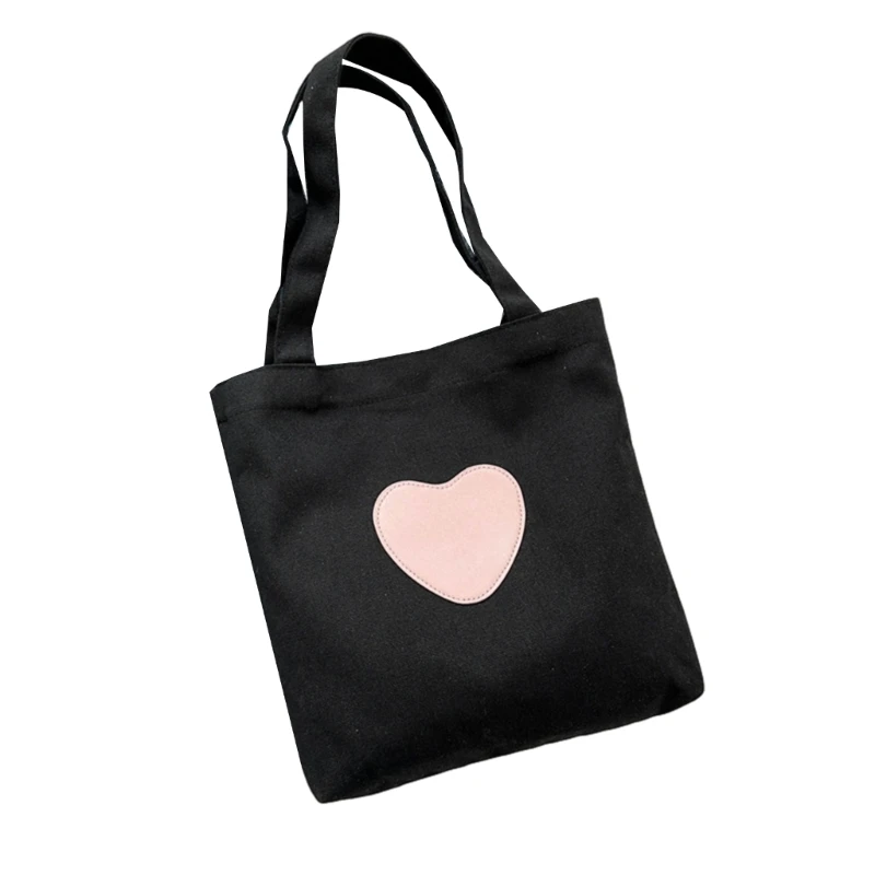 

Versatile Canvas Tote Bag with Heart Pattern Shoulder Bags Handbag for Women