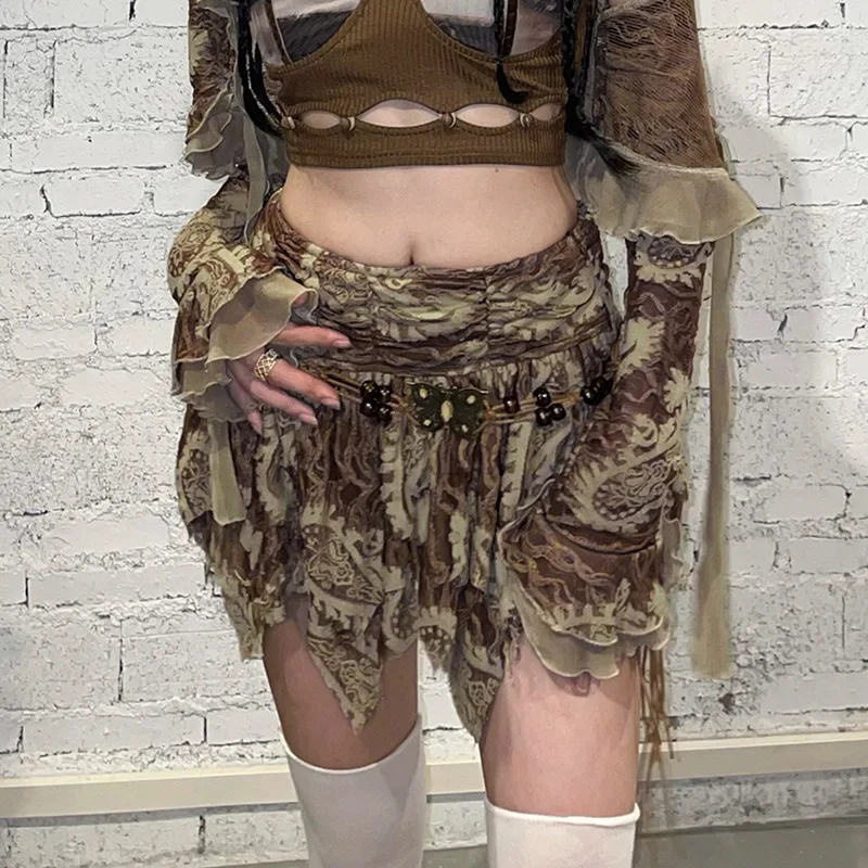 

Новинка 2023, винтажная облегающая юбка средневековой длины с абстрактным принтом листьев, необычная Юбка со средней талией, приталенная