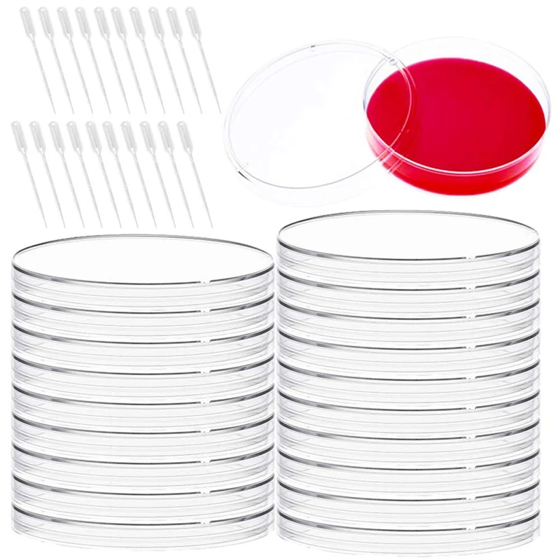 

PPYY-20 Pcs Plastic Petri Dishes,Sterile Plastic Petri Dishes With Lid,100X15mm,With 20 Pcs Plastic Transfer Pipettes For Lab