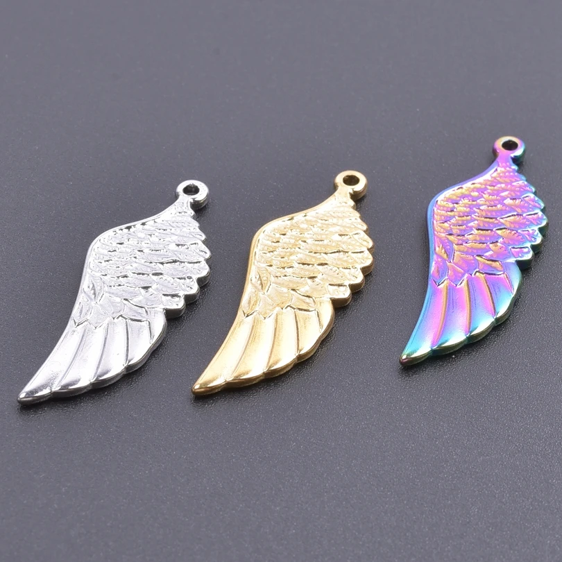 

1Pcs Feather Angel Wings Bird Animal Fly Three Tone Pendant Gold Color Wing Charms For DIY Designer Jewelry Making Necklace