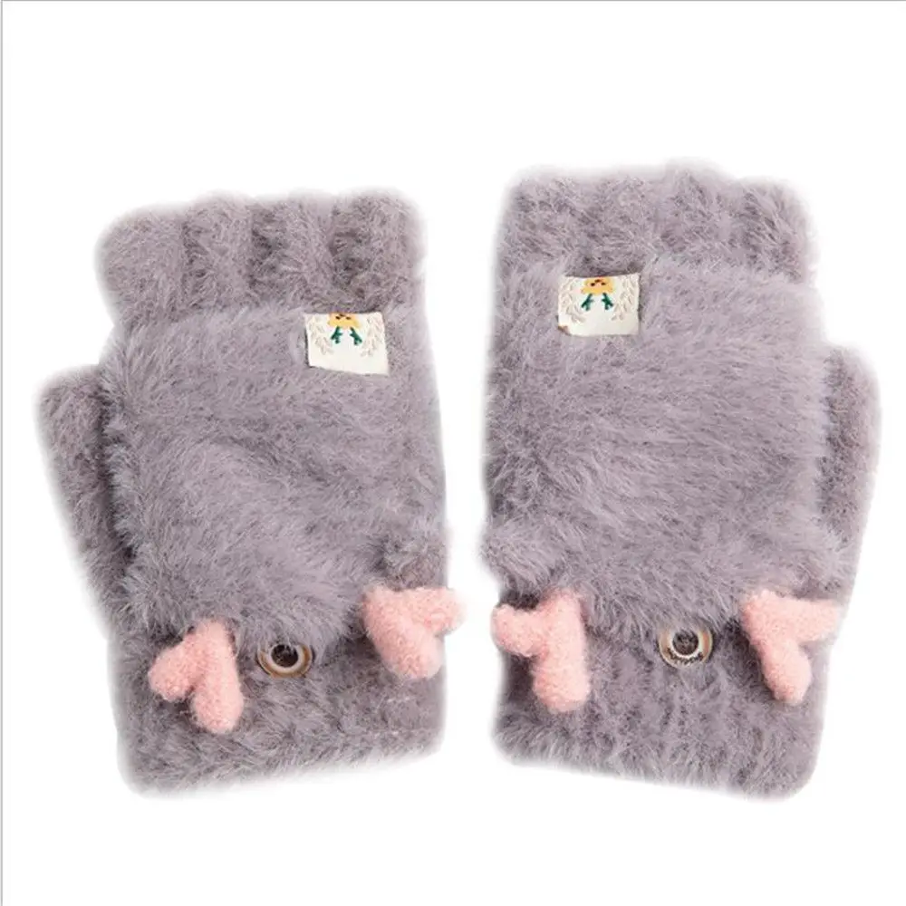 

Lovely Winter Warm Women Girls Fluffy Plush Mittens Half Finger Gloves Knitted Finger Gloves Woolen