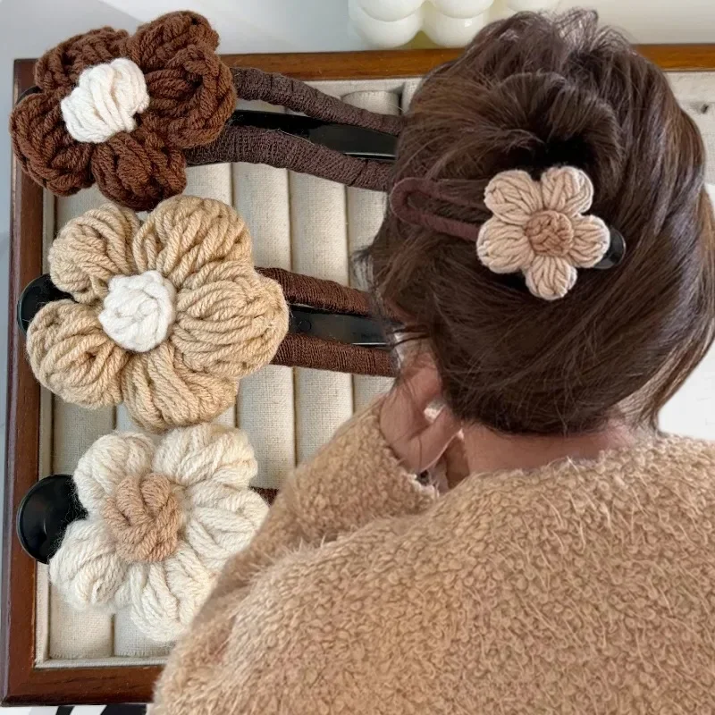 Женские тканые заколки для волос с цветком в стиле ретро боковые плетеные уткой