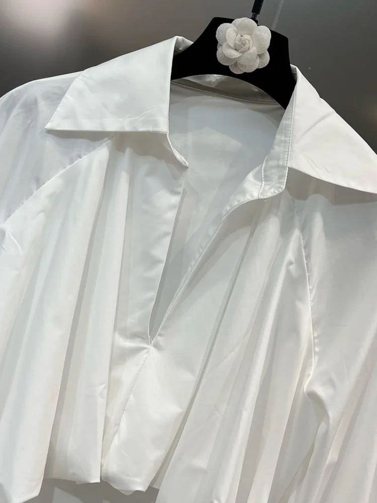 Женская блузка свободного кроя из хлопка и полиэстера с отложным воротником