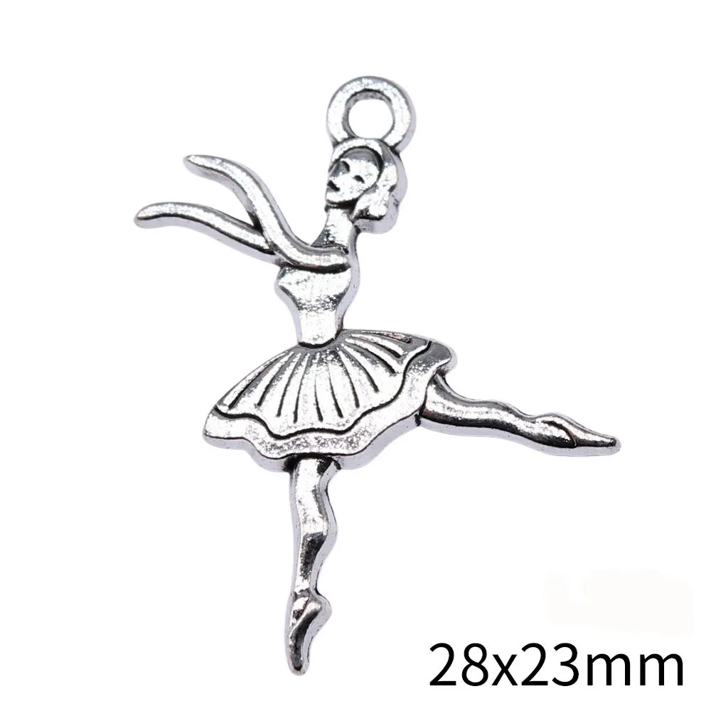 10Pcs 28x23mm Antique Silver Color Ballet Girls Charms Pendant for Jewelry Making DIY Jewelry Accessories for Jewelry Wholesale