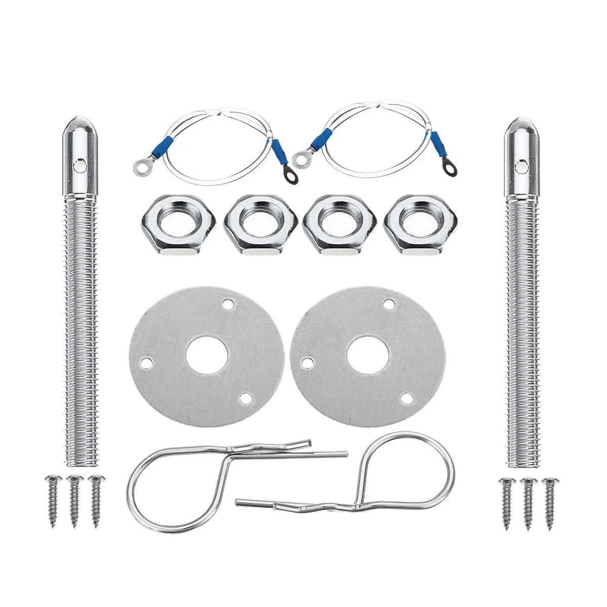 

Universal Mount Bonnet Hood Pin Lock Latch Kit Racing Sport Car Alloy Silver