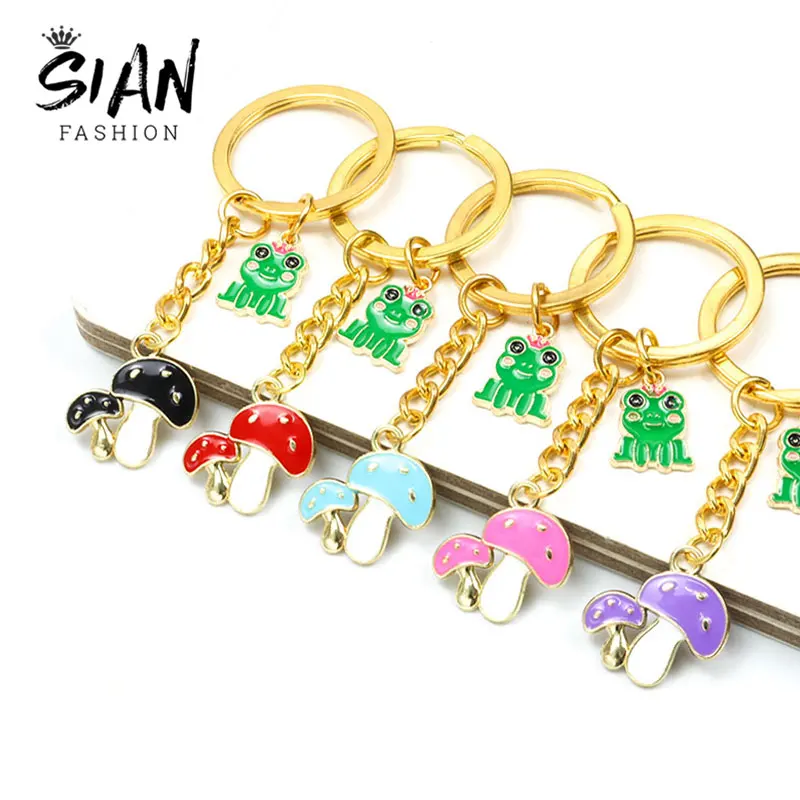 

SIDA Enamel Frog Charms Keyring Mutil-color Cute Mushroom Pendant Keychains Lovely Animal Metal Key Chains Jewelry Kids Gifts