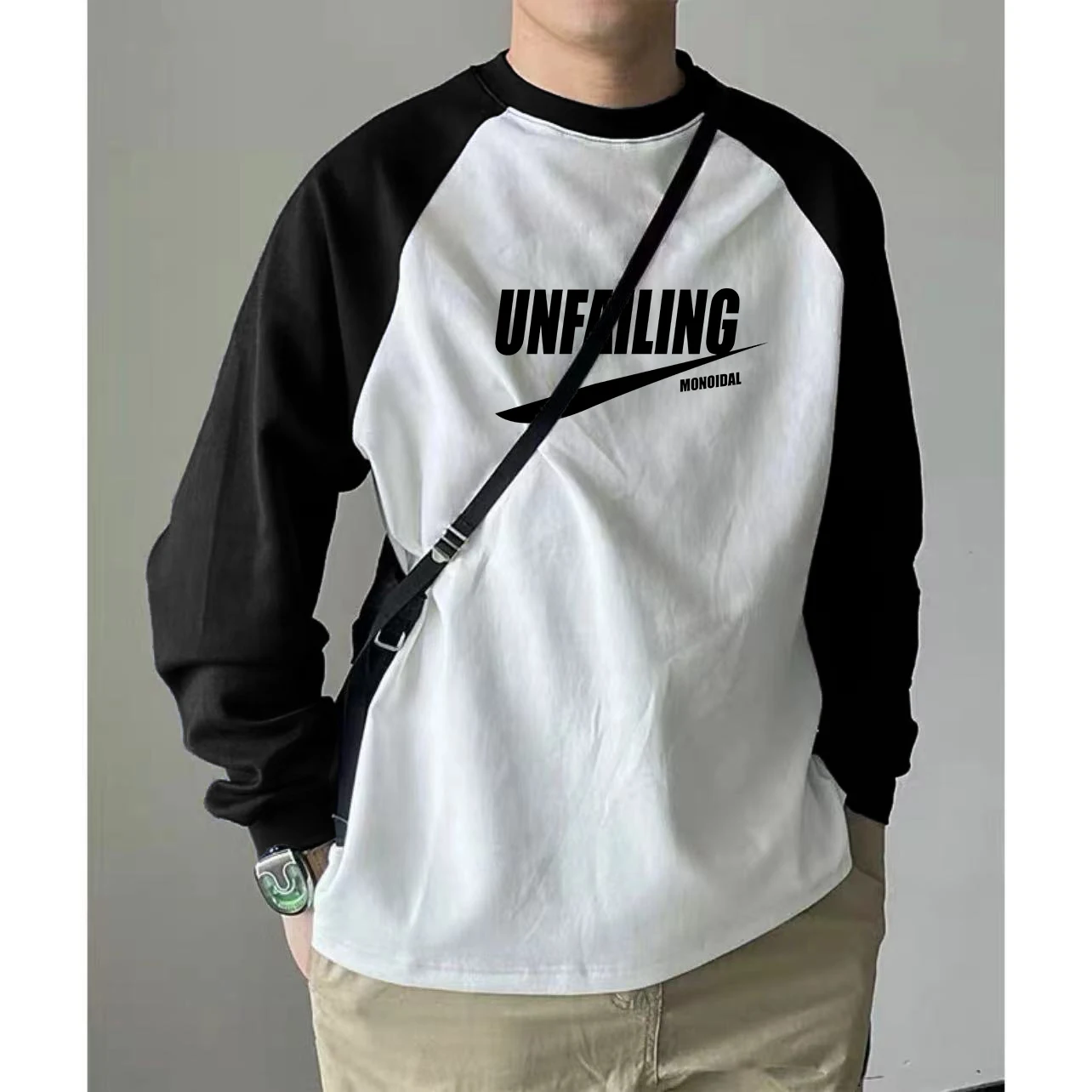  Cartoon Raglan T-shirt Long sleeve Male Couple Casual Inner wear Bottoming Shirt American vintage Contrast Color