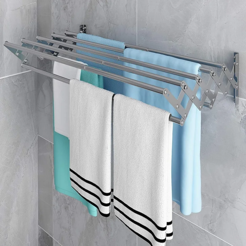 

Wall Mounted Drying Rack Stainless Steel - Foldable Clothes Rack Space-Saving Wall Hanger Hanging Towel Holder for Laundry Room