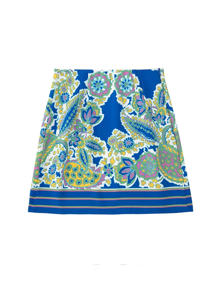 

Женская короткая юбка с принтом, повседневная трапециевидная мини-юбка с высокой талией и эластичной молнией сбоку в стиле ретро, лето 2022