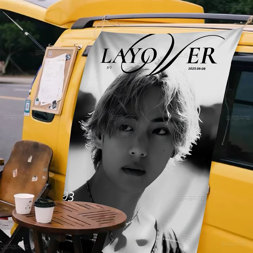 Singer Kpop K-Kim T-Tae H-Hyung V Layover Large Size Flags Printing Patterns Interesting Birthday Party Decorations Banner
