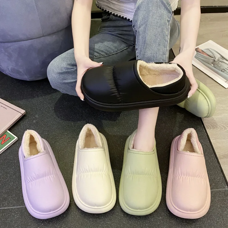 

Women Home Slippers EVA Light Weight Waterproof Slippers Outdoor Warm Cotton Plush Soft Platform Shoes for Winter Dropshipping