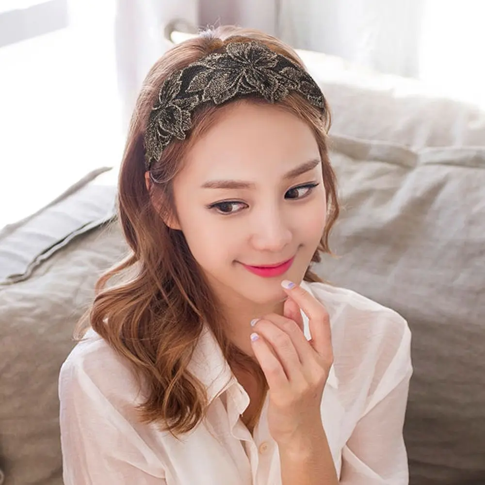 

Trendy Retro Mesh Embroidered Summer Wash Face Mother Headdress Women Hair Hoop Wide Edge Headband Korean Style Hair Hoop