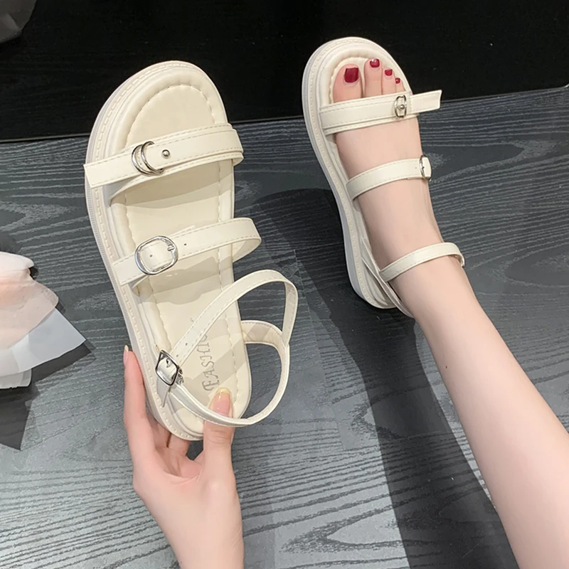 

Med Comfort Shoes for Women Roman Sandals Clogs With Heel Suit Female Beige All-Match 2022 Summer Medium Gladiator Thick Fashion