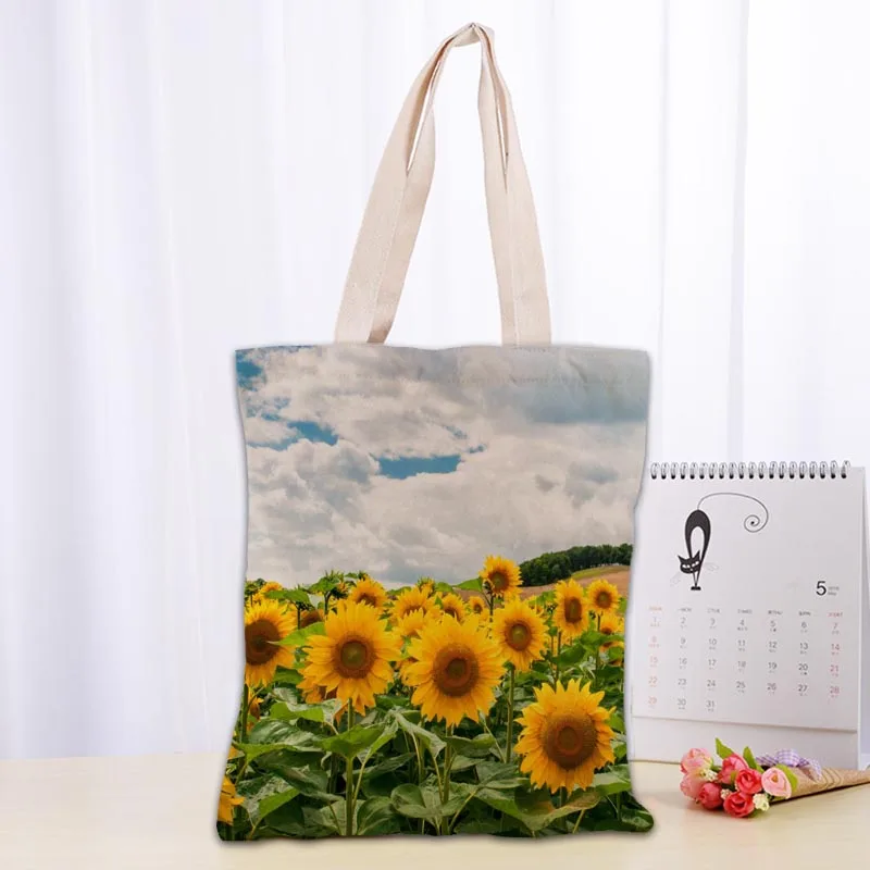 

womens Handbags Stylish Canvas Tote Bag sunflower print Shopping Bag Eco Friendly Foldable Reusable Shopping Bag DICHOS