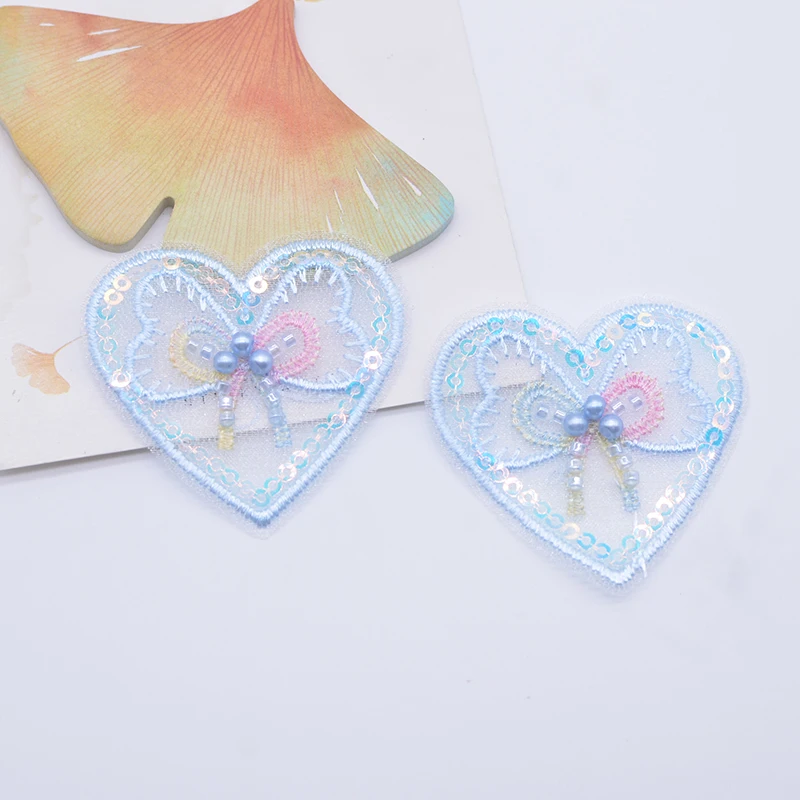 12 шт. 52*50 мм блестки вышитые сетчатые аппликации в форме сердца для сделай сам