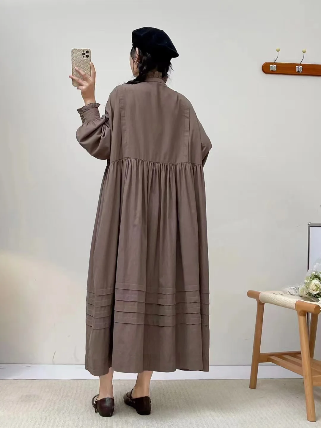 Новые летние хлопковые платья с длинными рукавами женское однотонное платье Mori