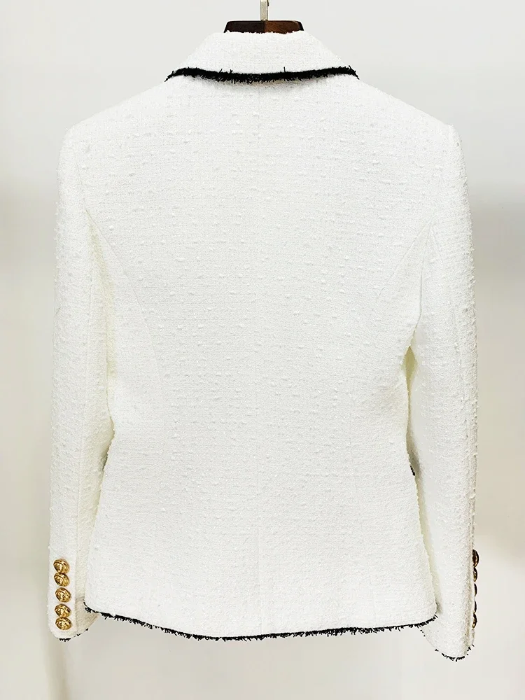 HIGH STREET Newest Fashion 2023 Designer Jacket Women's Slim Fitting Lion Buttons Contrast Color Fringed Tweed Blazer