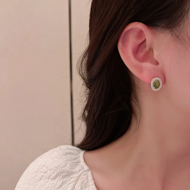 

S925 Silver Needle French Opal Pearl Earrings Women's Simple Temperament Same Earrings Senior Earrings Earrings Wedding