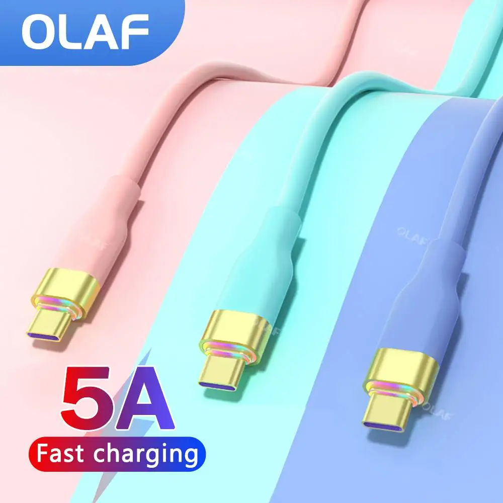 

OLAF 5A USB Type C Fast Charging QC 4.0 For Huawei Mate 40 30 Xiaomi 11 Samsung Silicone Type-C Super Fast Charging Cable