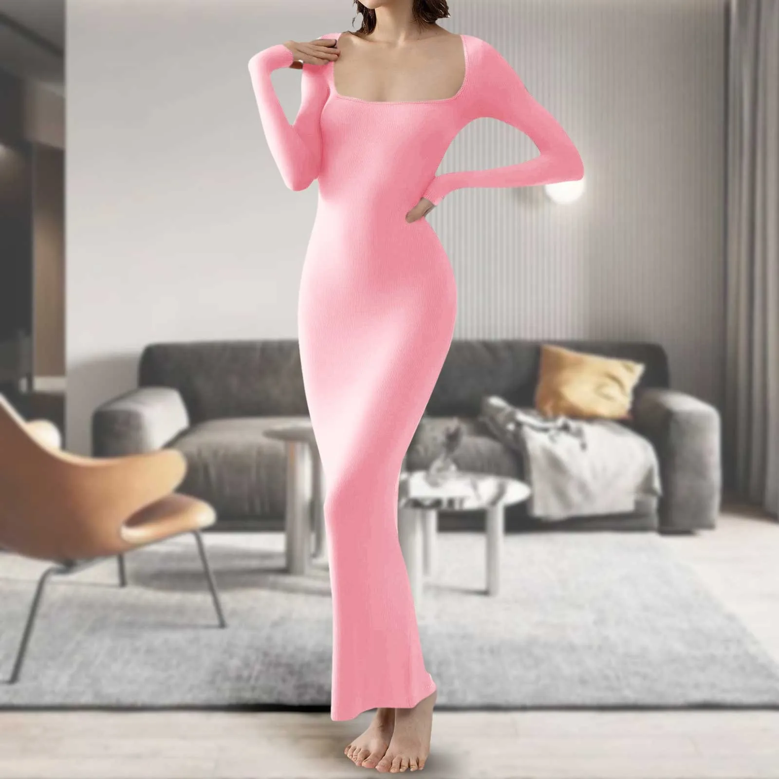 

Женское модное однотонное платье с квадратным вырезом